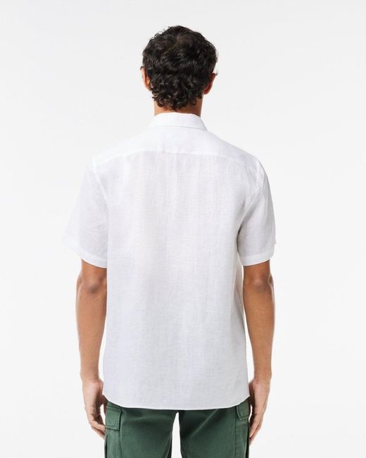 Lacoste White Short Sleeve Straight Cut Linen Shirt for men