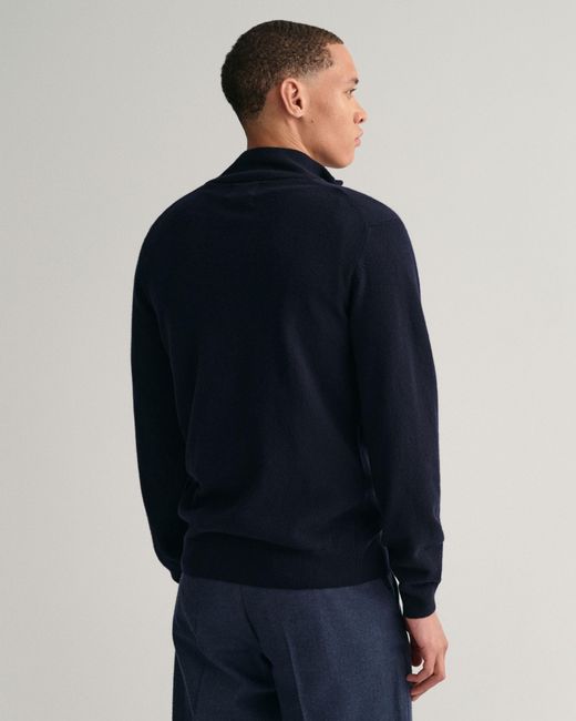 Gant Blue Marine Superfine Lambswool Half Zip Sweater for men