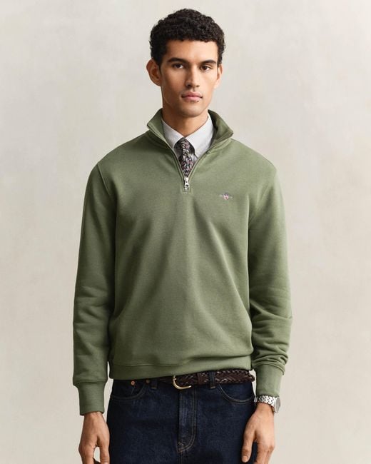 Gant Green Regular Fit Shield Logo Half Zip Sweatshirt for men