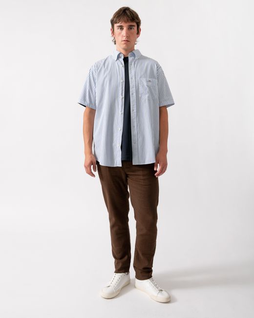 Gant Blue Regular Fit Poplin Stripe Short Sleeve Shirt for men