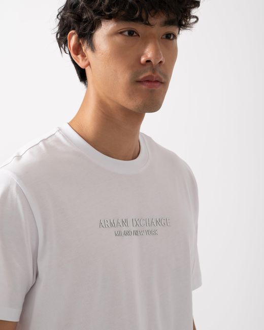 ARMANI EXCHANGE White T-Shirt With Tonal Milano/New York Logo for men