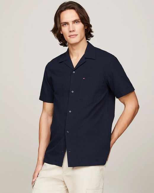 Tommy Hilfiger Blue Seersucker Solid Shirt for men