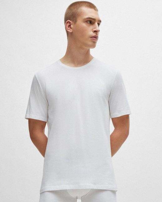 Boss White Mix & Match Stretch-Cotton Regular Fit T-Shirt With Logo Detail Nos for men