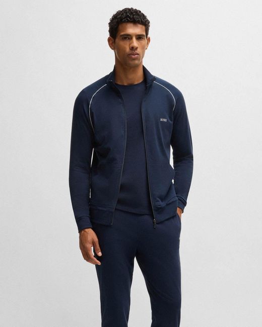 Boss Blue Mix&Match Long Sleeve Stretch-Cotton T-Shirt With Embroidered Logo for men