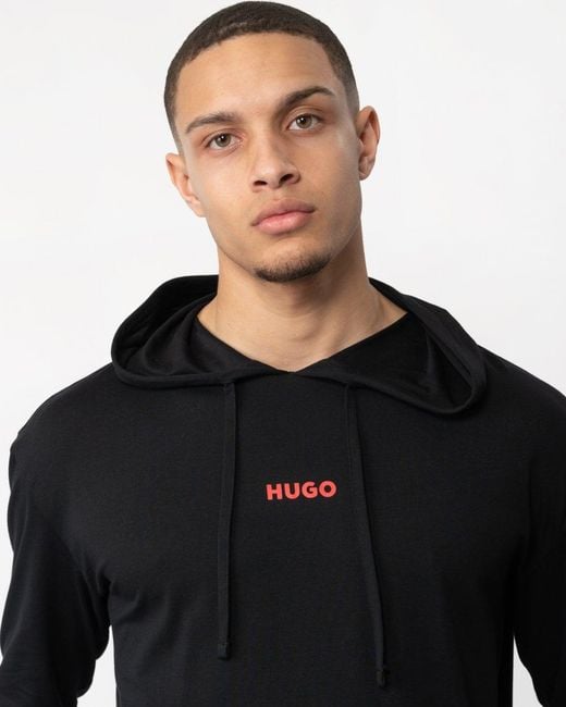 HUGO Black Linked Loungewear Hoodie for men