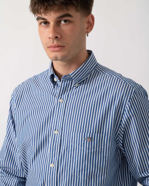 Gant Blue Regular Fit Long Sleeve Poplin Stripe Shirt for men