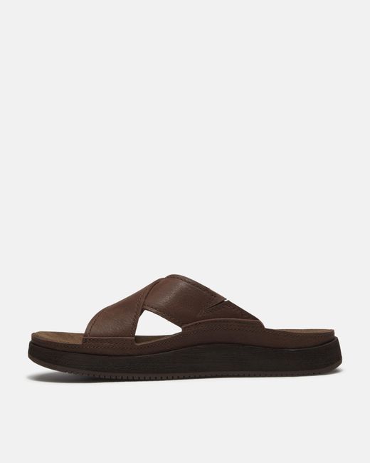 Timberland Brown Casco Cove Cross Strap Full Grain Leather Sandals for men