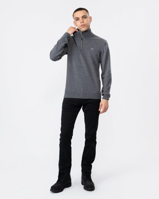 Gant Gray Superfine Lambswool Half Zip Cardigan for men