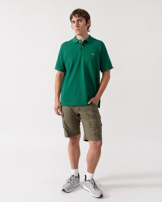 Gant Green Regular Fit Short Sleeve Shield Logo Pique Polo for men