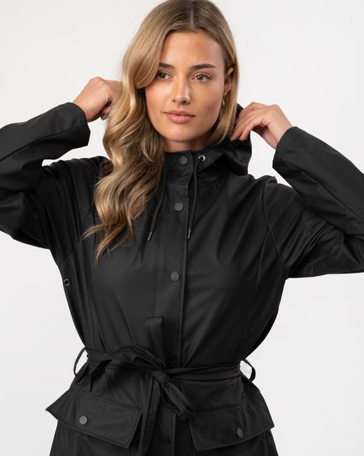 Rains Black Curve Long Jacket