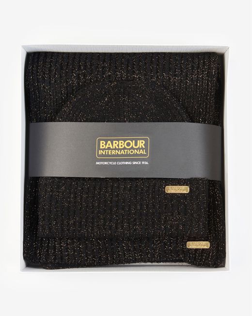 Barbour Black Estoril Beanie & Scarf Gift Set