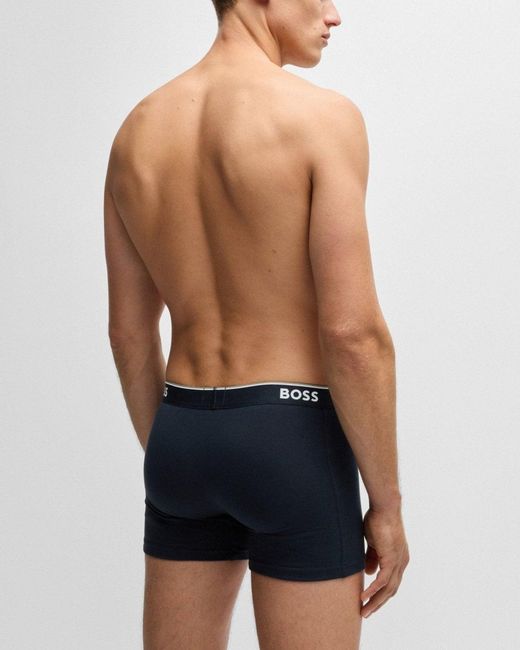 Boss Blue Power Three Pack Stretch Cotton Boxer Briefs With Logos Nos Size: L for men