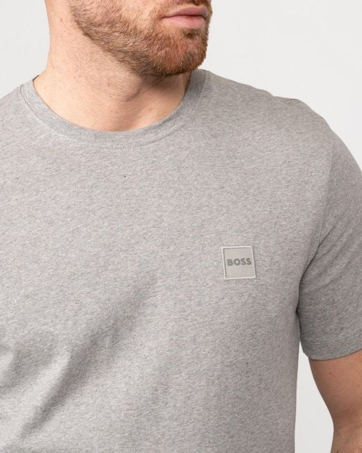 Boss Gray Tales Cotton-jersey T-shirt With Logo Patch for men