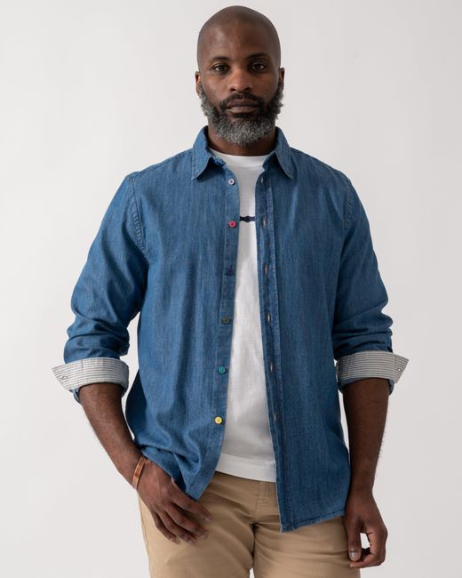 Paul Smith Blue Ps Long Sleeve Tailored Fit Denim Shirt Ss Buttons for men