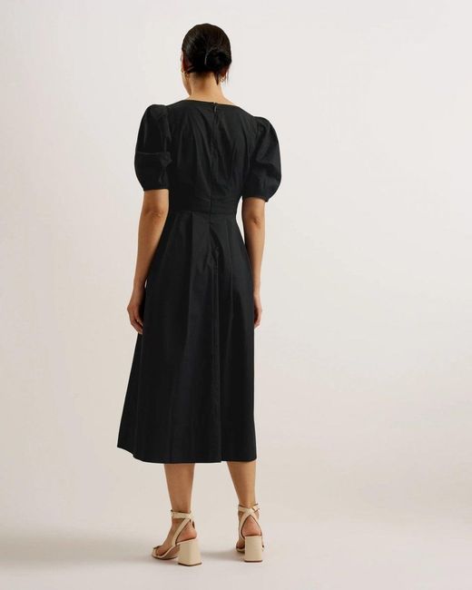 Ted Baker Black Ledra Puff Sleeve Midi Dress