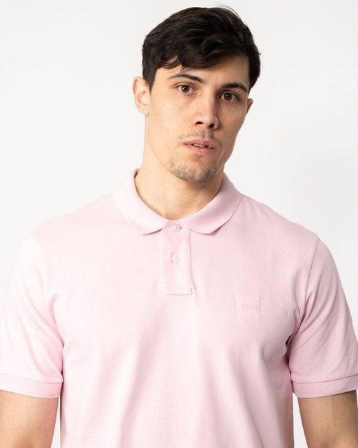 Boss Pink Passenger Stretch-cotton Slim-fit Polo Shirt With Logo Patch for men