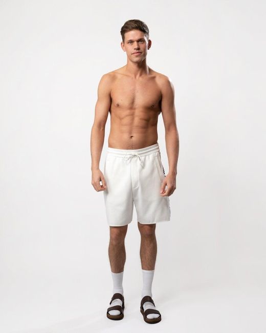 Armani Exchange White Drawstring Shorts With Logo Tape for men