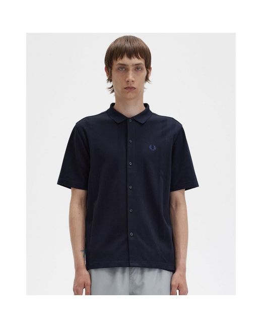 Fred Perry Stripe Button Through Polo Shirt in Blue for Men | Lyst Canada