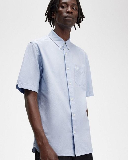 Fred Perry Blue Short Sleeve Oxford Shirt for men