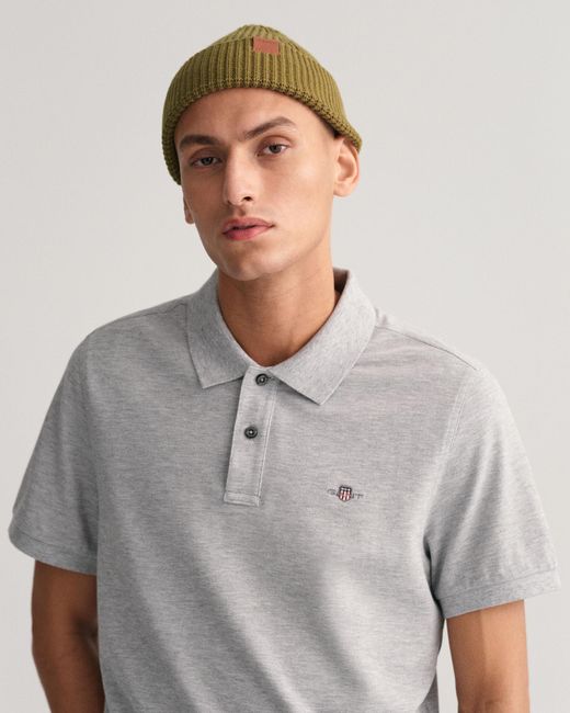 Gant Gray Regular Fit Short Sleeve Shield Logo Pique Polo Nos for men