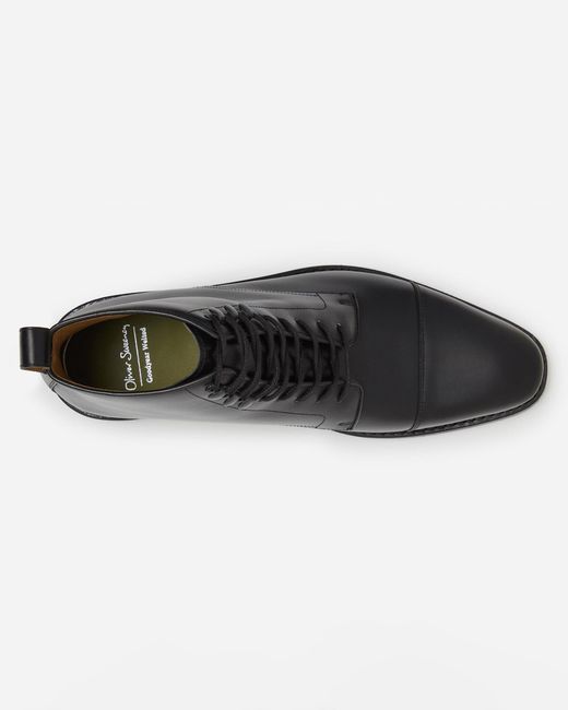 Oliver Sweeney Black Inglesham Antiqued Calf Leather Boots for men