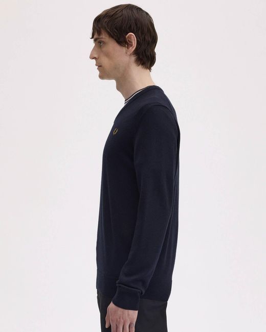 Fred Perry Blue Classic V Neck Jumper for men