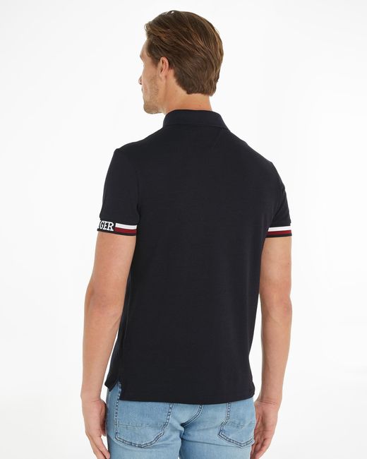 Tommy Hilfiger Black Monotype Flag Cuff Slim Polo Cotton for men