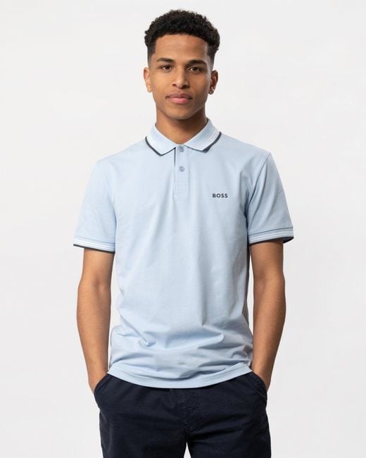 Boss Blue Paul Short Sleeve Polo Shirt With Contrast Tipping for men