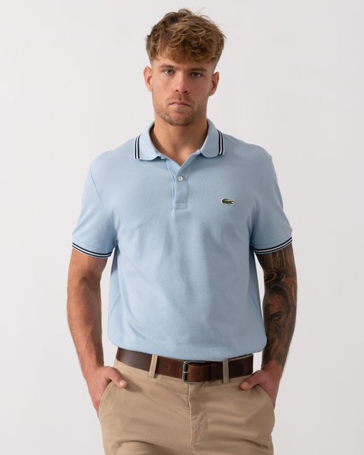 Lacoste Blue Contrast Collar Pique Regular Fit Polo Shirt for men