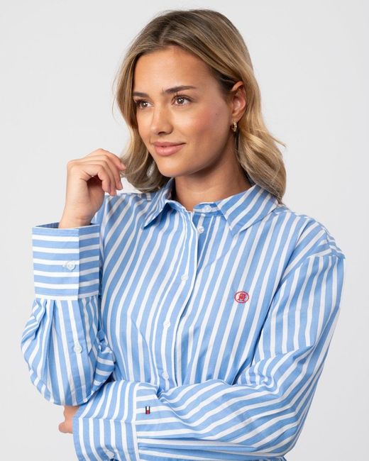 Tommy Hilfiger Blue Striped Midi Shirt Dress