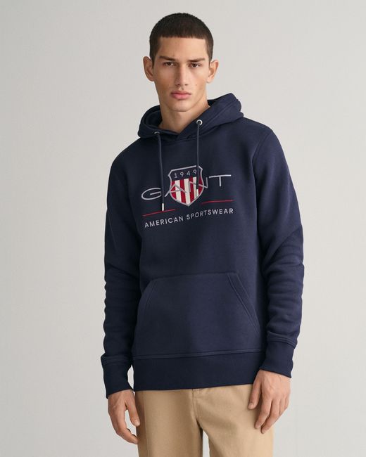 Gant Blue Regular Fit Archive Shield Pullover Hoodie for men