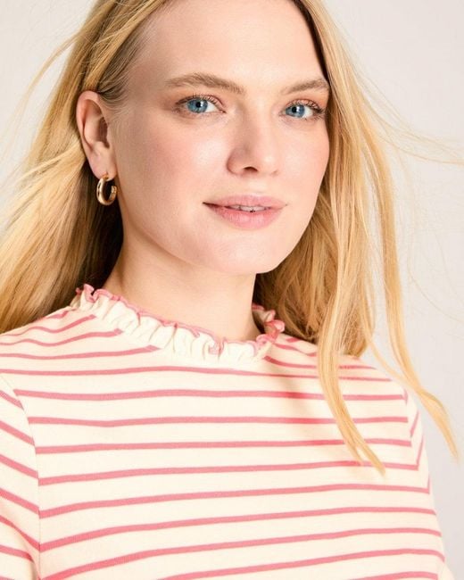 Joules Pink Daisy Short Sleeve Frilled Neck Top