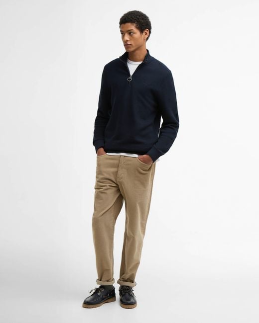 Barbour Blue Essential Honeycomb Half Zip Sweater for men