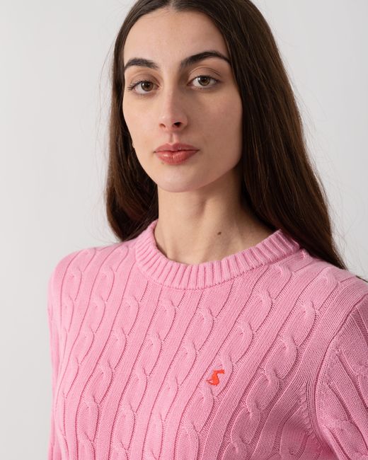 Joules Pink Classic Cable Knit Jumper