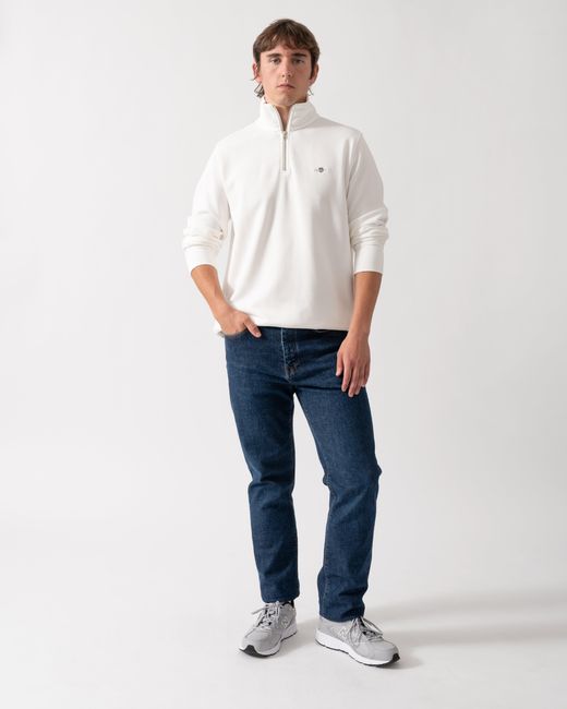 Gant White Regular Fit Shield Logo Half Zip Sweatshirt for men