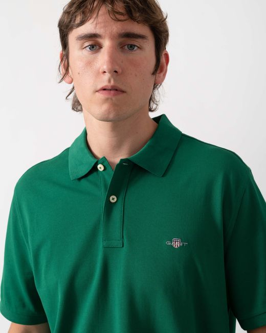 Gant Green Regular Fit Short Sleeve Shield Logo Pique Polo for men