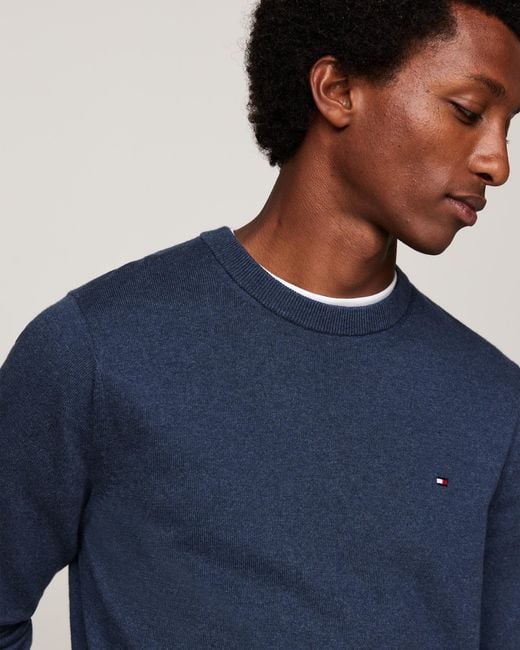 Tommy Hilfiger Blue Organic Cotton Cashmere Crew Sweater for men