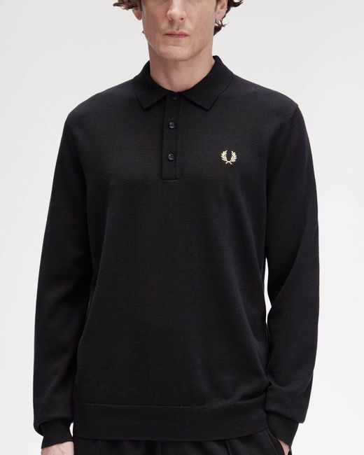 Fred Perry Black Classic Knitted Shirt Ls for men