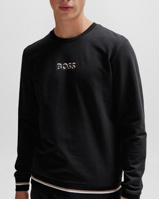 Boss Black Iconic Cotton-terry Sweatshirt With Logo In Signature Colours for men