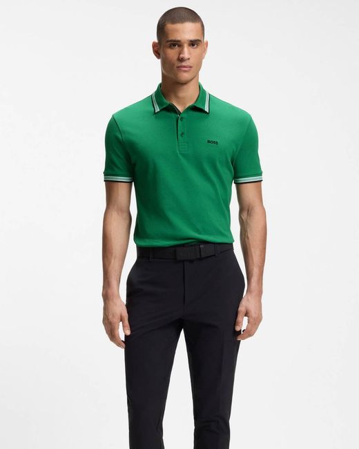 Boss Green Paddy Cotton-Piqué Polo Shirt With Contrast Logo for men