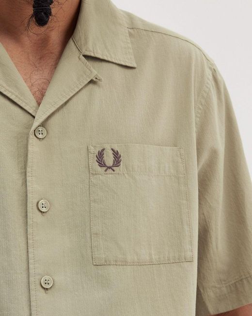 Fred Perry Natural Lightweight Texture Revere Collar Short Sleeve Shirt for men