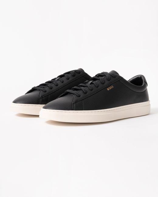 Boss Black Kieran Grained-Leather Trainers With Rubber Sole for men