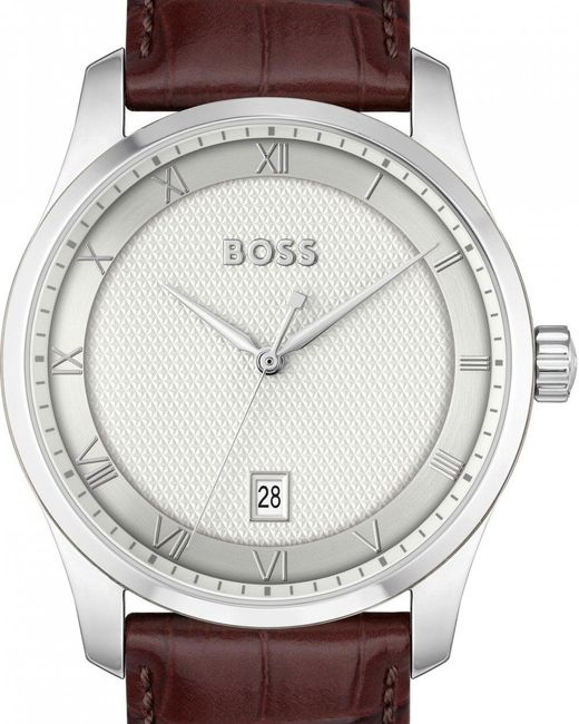 BOSS by Hugo Boss Metallic Boss Principle Leather Strap Watch for men