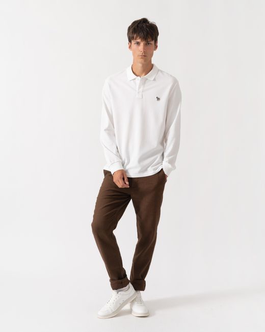 Paul Smith White Ps Long Sleeve Plain Polo Shirt With Zebra Logo for men