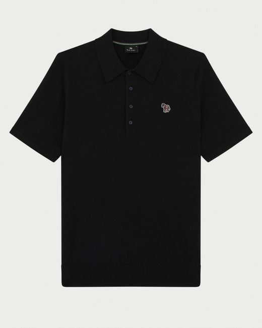 Paul Smith Black Ps Short Sleeve Knitted Polo Shirt With Zebra Badge for men