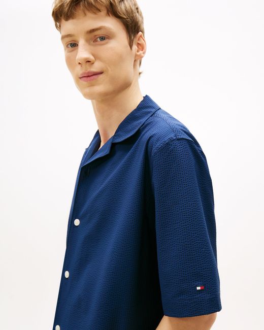 Tommy Hilfiger Blue Performance Seersucker Short Sleeve Shirt for men