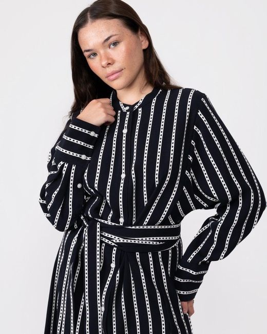 Tommy Hilfiger Black Argyle Stripe Long Sleeve Midi Shirt Dress
