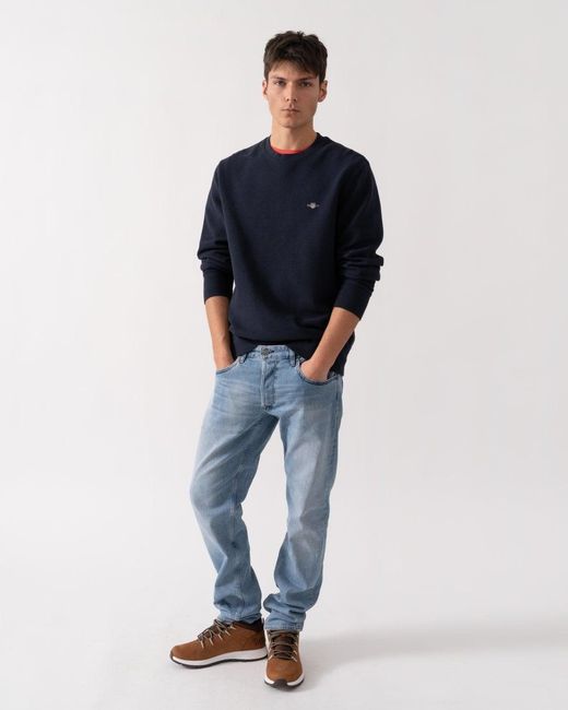 Gant Blue Texture Crew Neck Sweatshirt for men