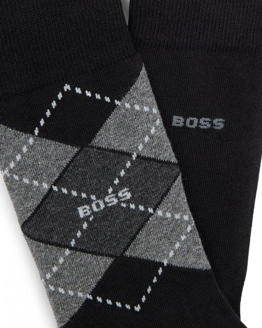 Boss Black 2 Pack Combed Cotton Argyle Socks for men