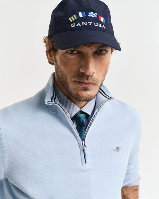 Gant Blue Classic Cotton Half Zip Jumper for men